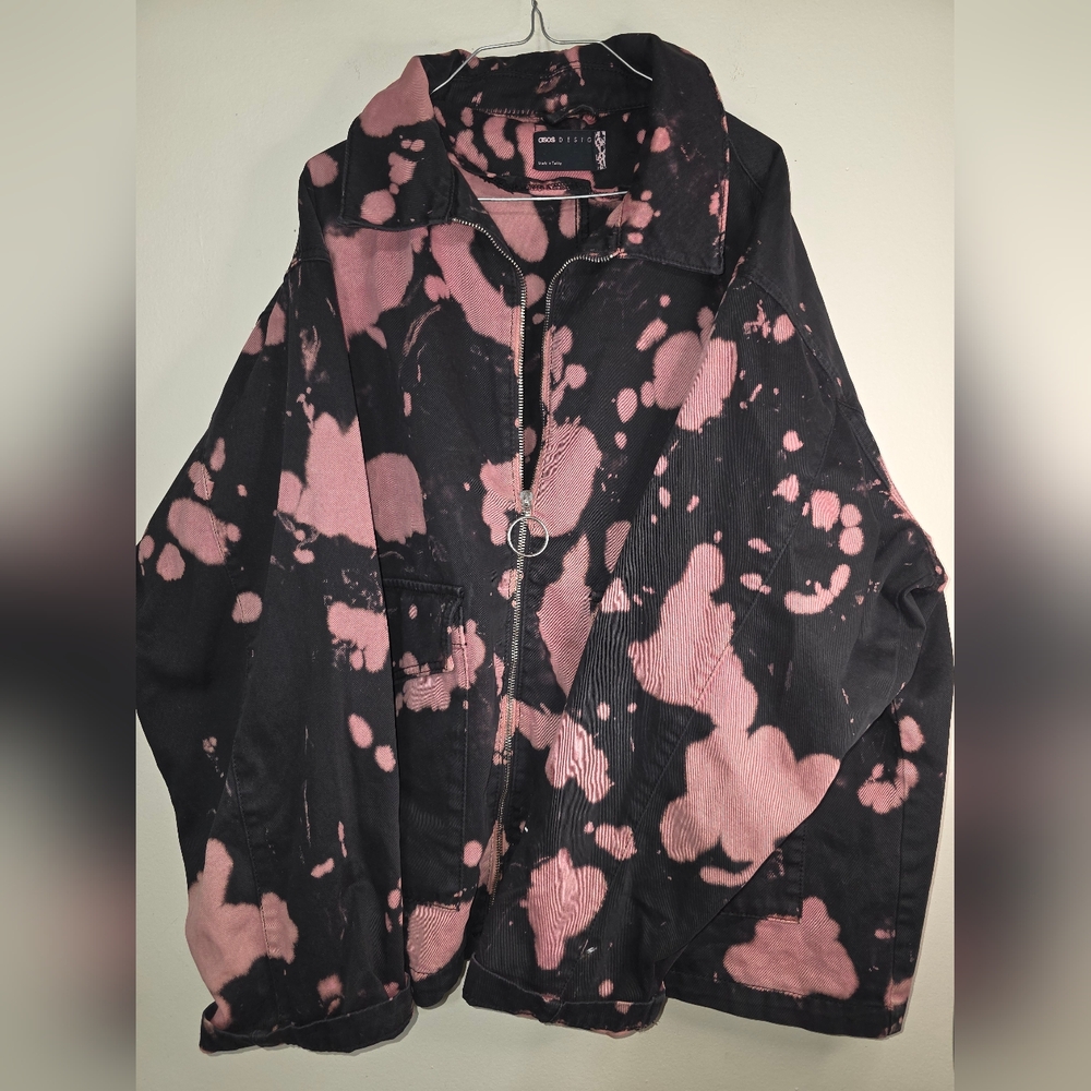 ASOS design cropped jacket with pink and black paint splatter detail Size 14
